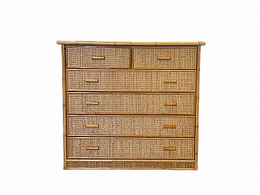 Wicker and bamboo chest of drawers, 1980s