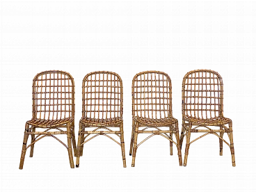 4 Rush and bamboo chairs in the style of Tito Agnoli, 1970s