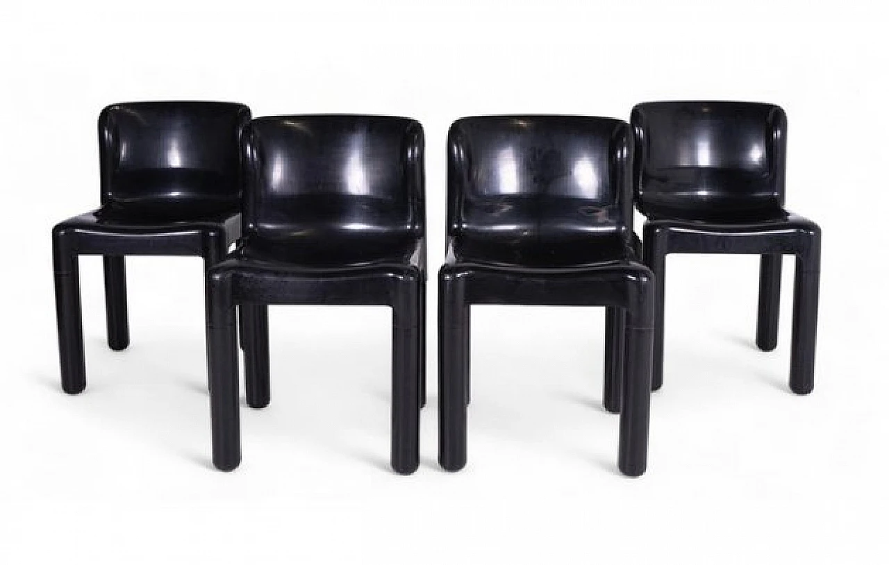 4 Sedie 4875 in plastica nera di Carlo Bartoli per Kartell, anni '70 1