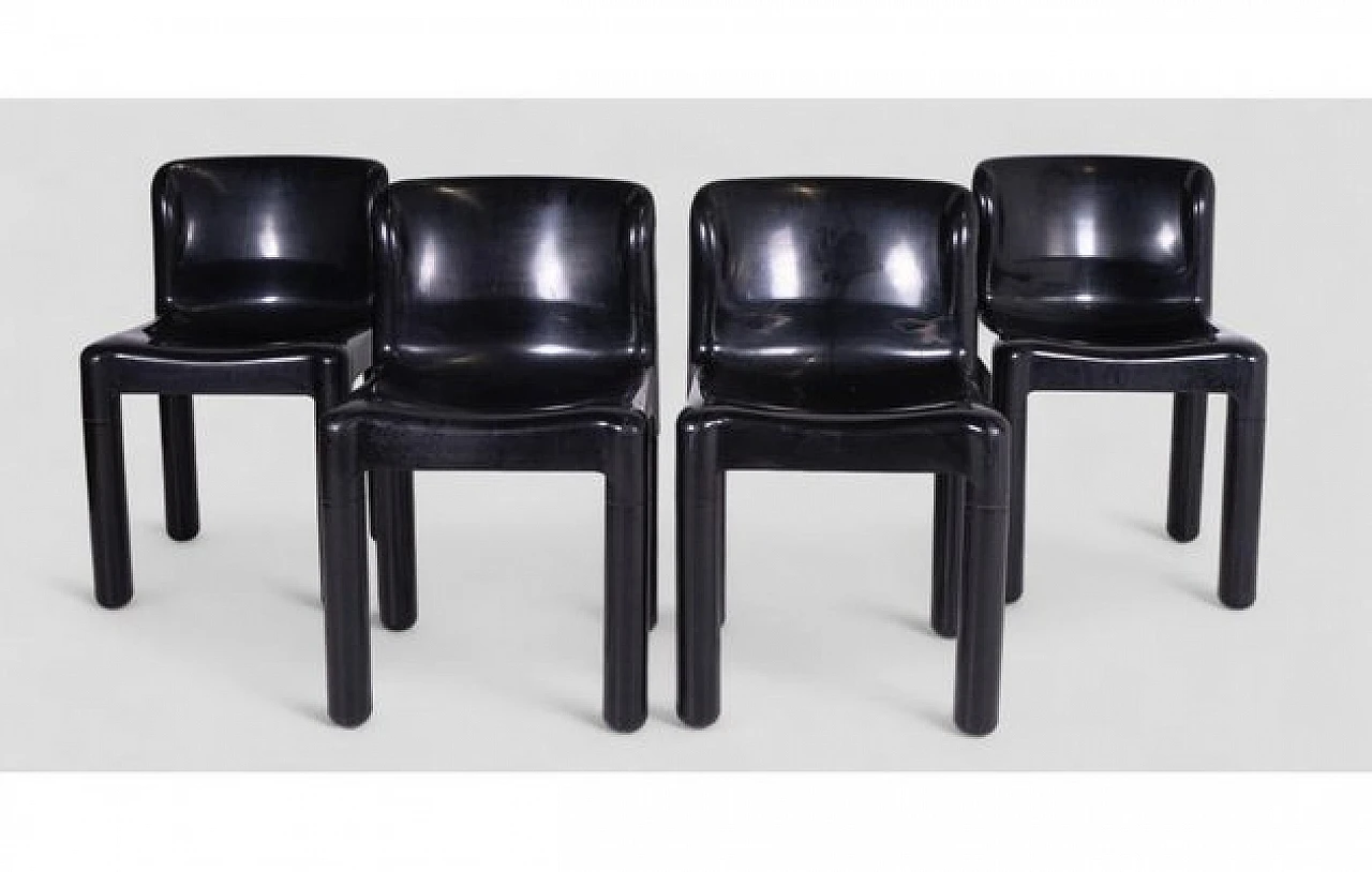 4 Sedie 4875 in plastica nera di Carlo Bartoli per Kartell, anni '70 2