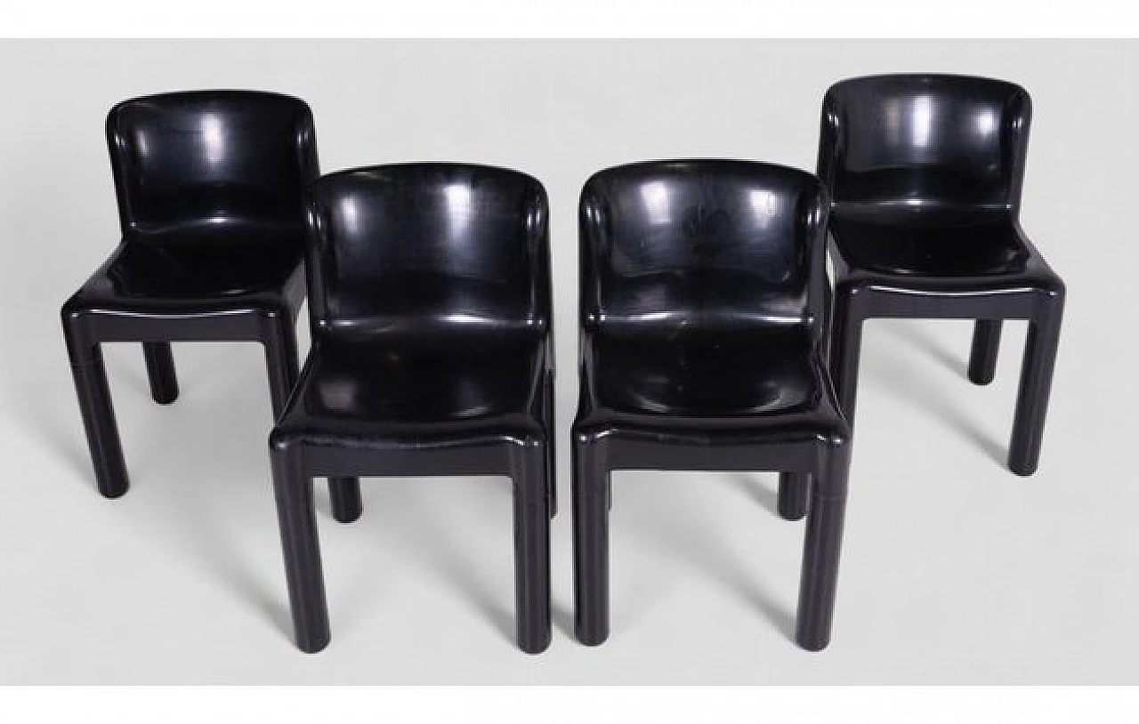 4 Chairs 4875 in black plastic by Carlo Bartoli for Kartell, 1970s 3