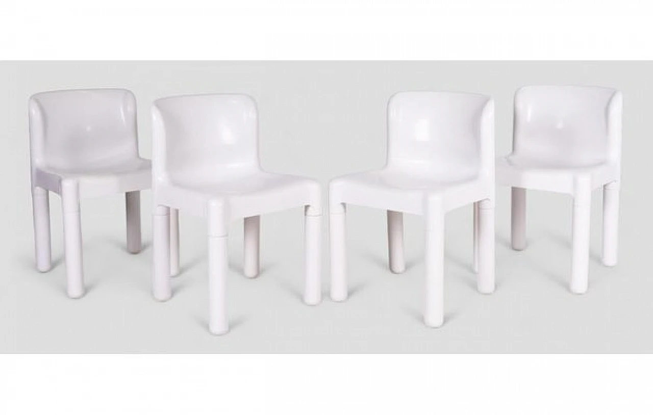 4 White chairs 4875 by Carlo Bartoli for Kartell, 1970s 3