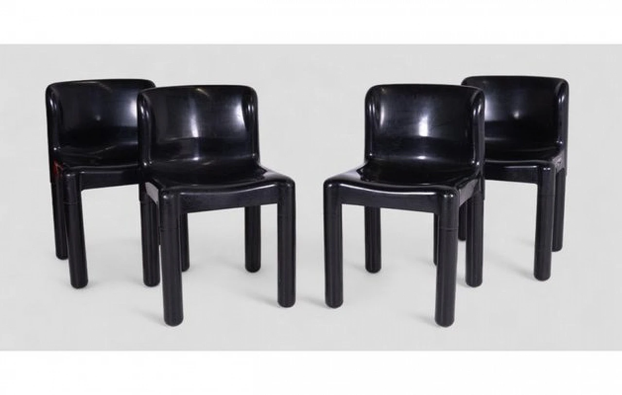 4 Chairs 4875 in black plastic by Carlo Bartoli for Kartell, 1970s 4