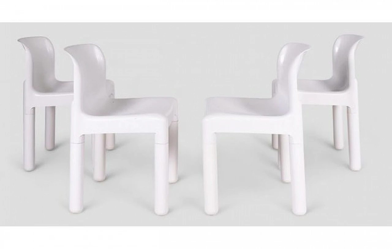 4 White chairs 4875 by Carlo Bartoli for Kartell, 1970s 4