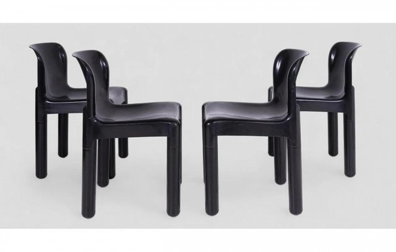 4 Chairs 4875 in black plastic by Carlo Bartoli for Kartell, 1970s 5