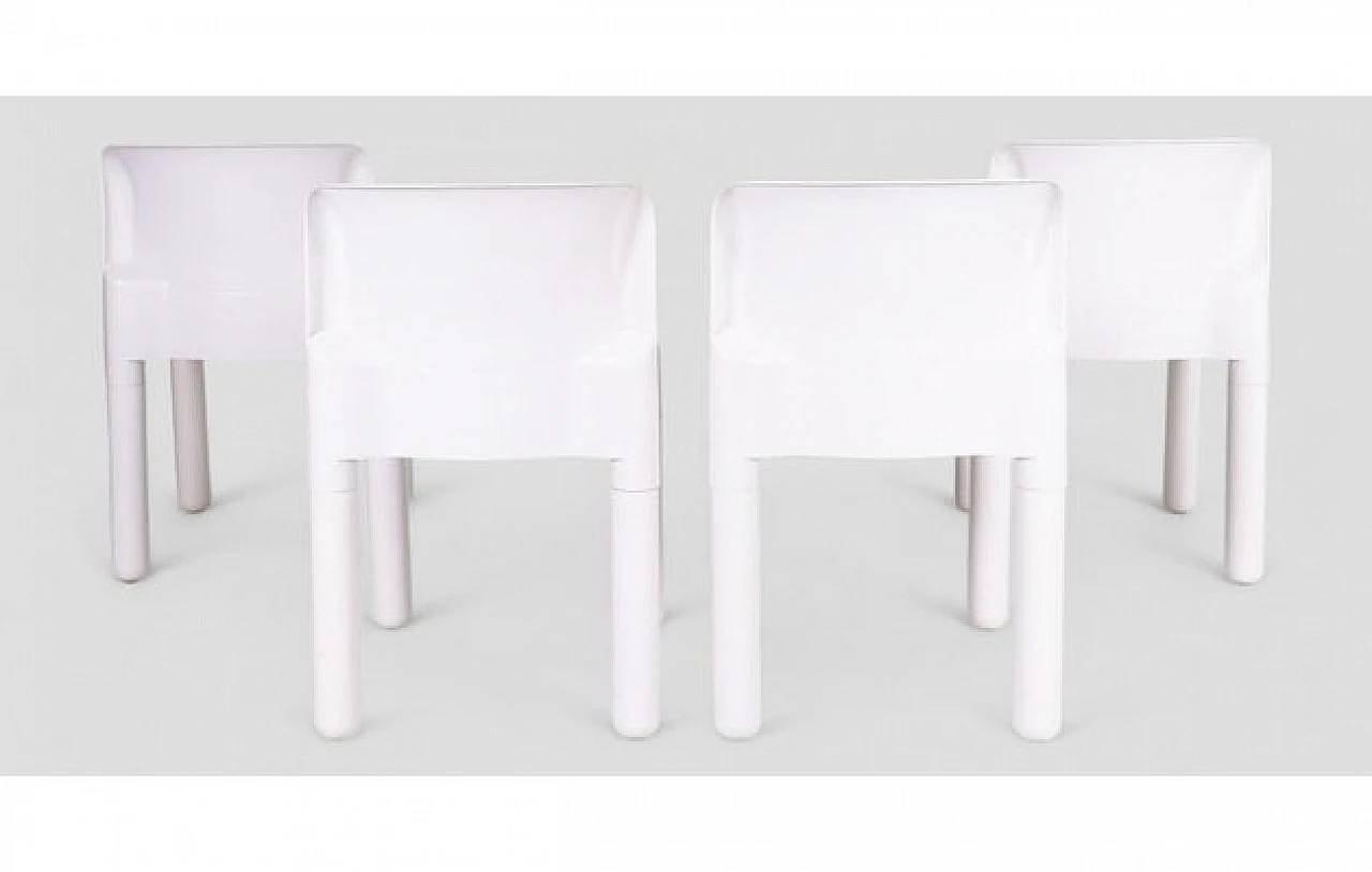 4 White chairs 4875 by Carlo Bartoli for Kartell, 1970s 5