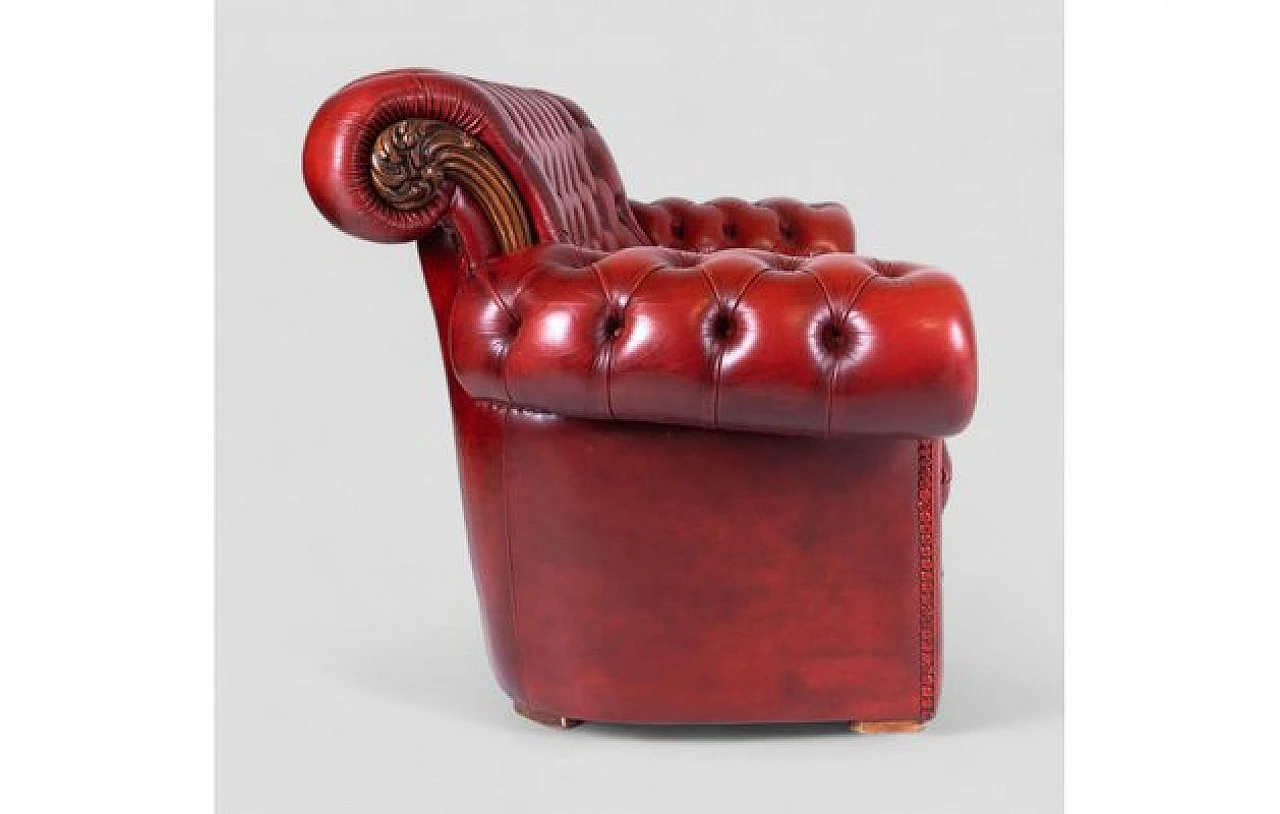 Two seater Chesterfield sofa in real red leather, 2000s 5