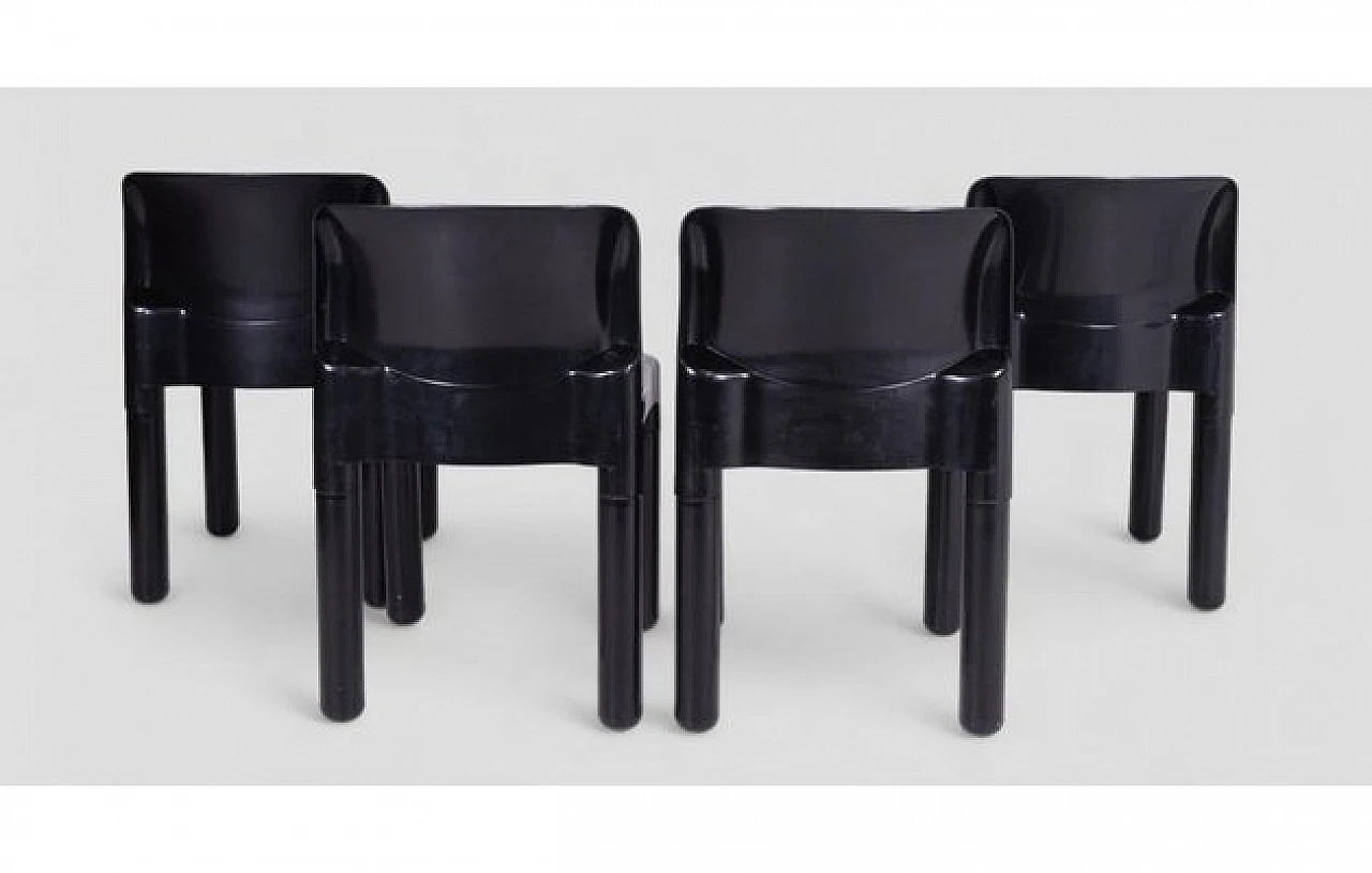 4 Chairs 4875 in black plastic by Carlo Bartoli for Kartell, 1970s 6