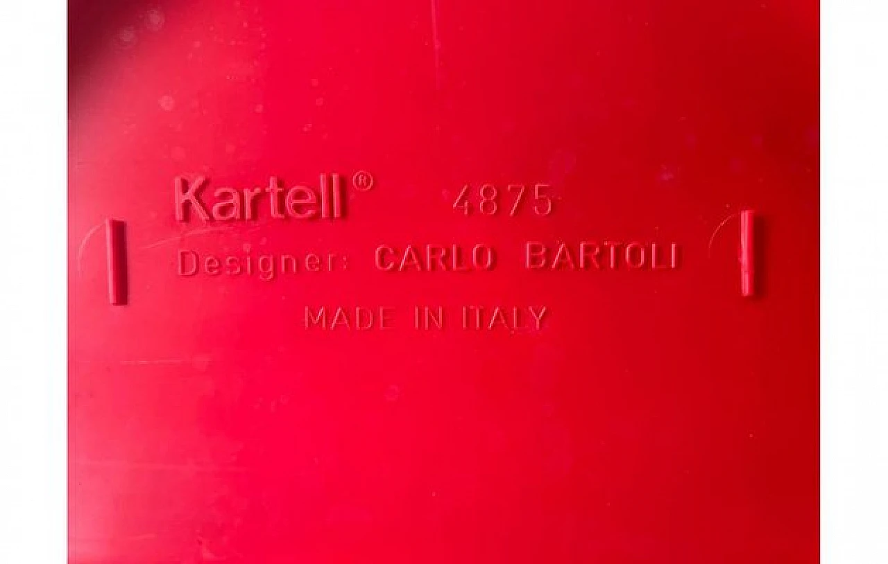 4 Sedie 4875 in plastica rossa di Carlo Bartoli per Kartell, anni '70 7