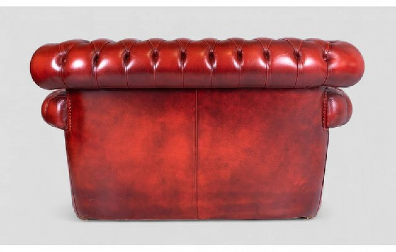 Two seater Chesterfield sofa in real red leather, 2000s 6