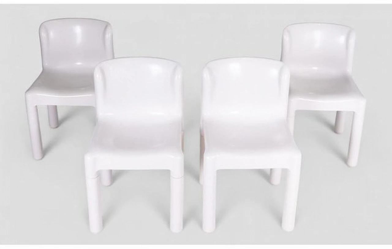 4 Chairs 4875 in white plastic by Carlo Bartoli for Kartell, 1970s 6