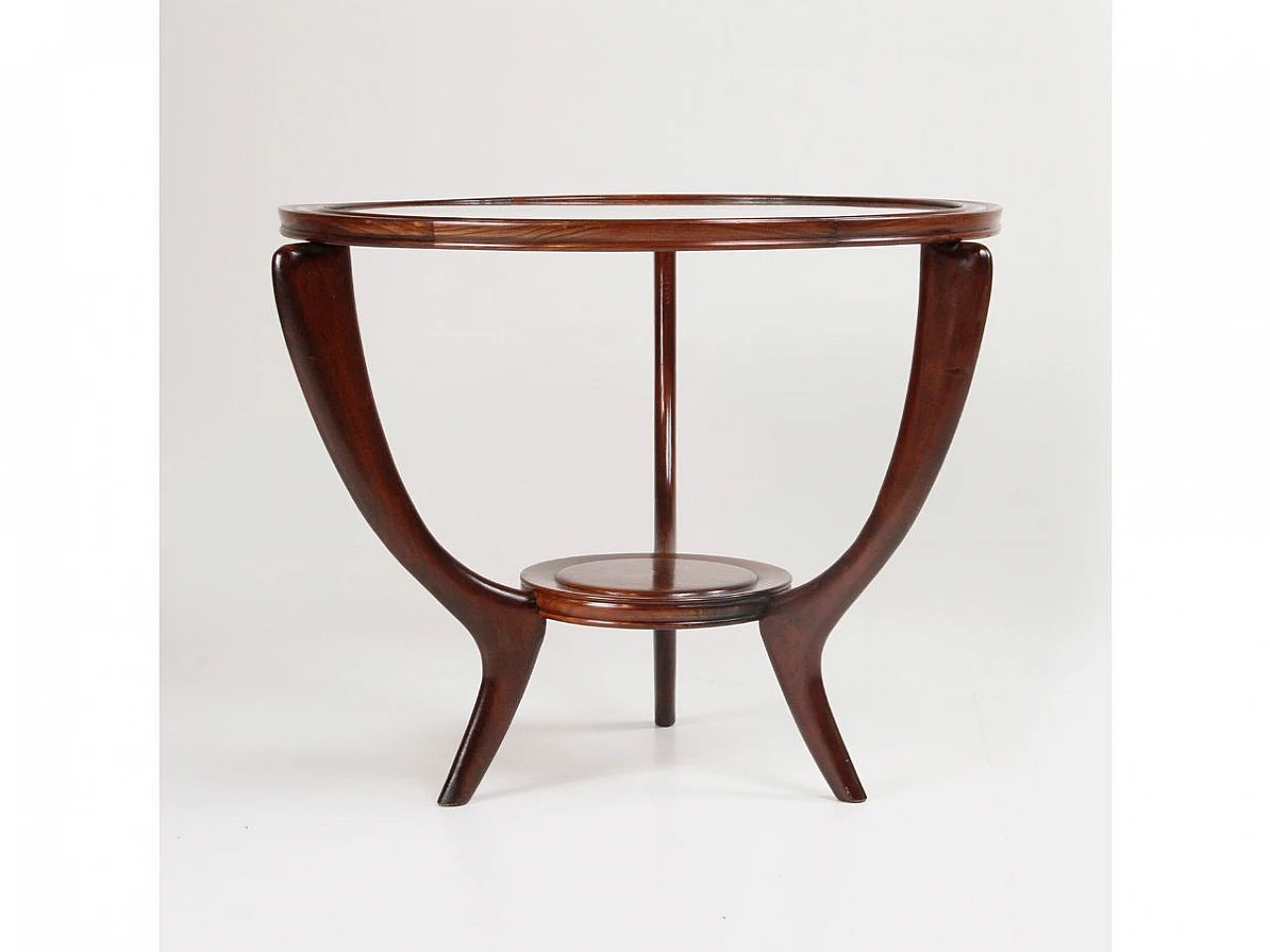 Round wood coffee table with glass top, 1950s 3