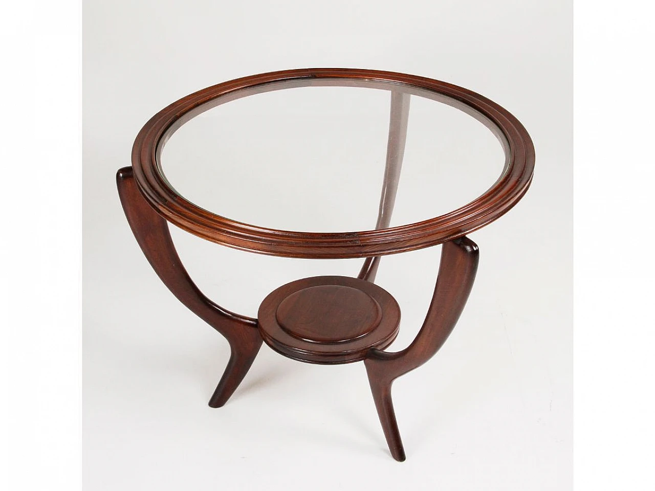 Round wood coffee table with glass top, 1950s 4