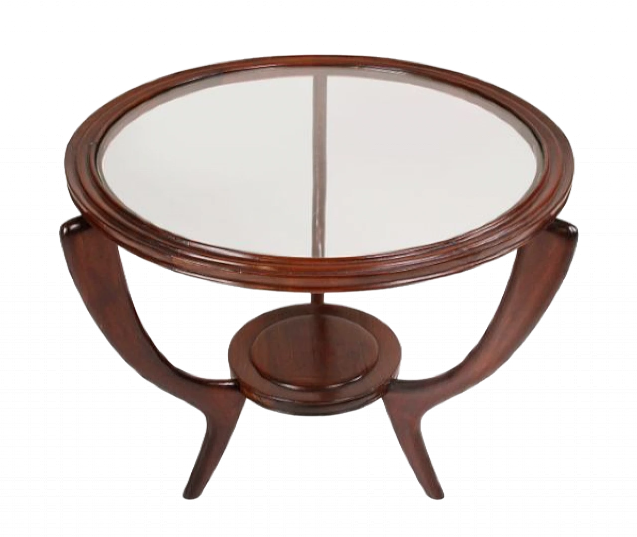 Round wood coffee table with glass top, 1950s 9