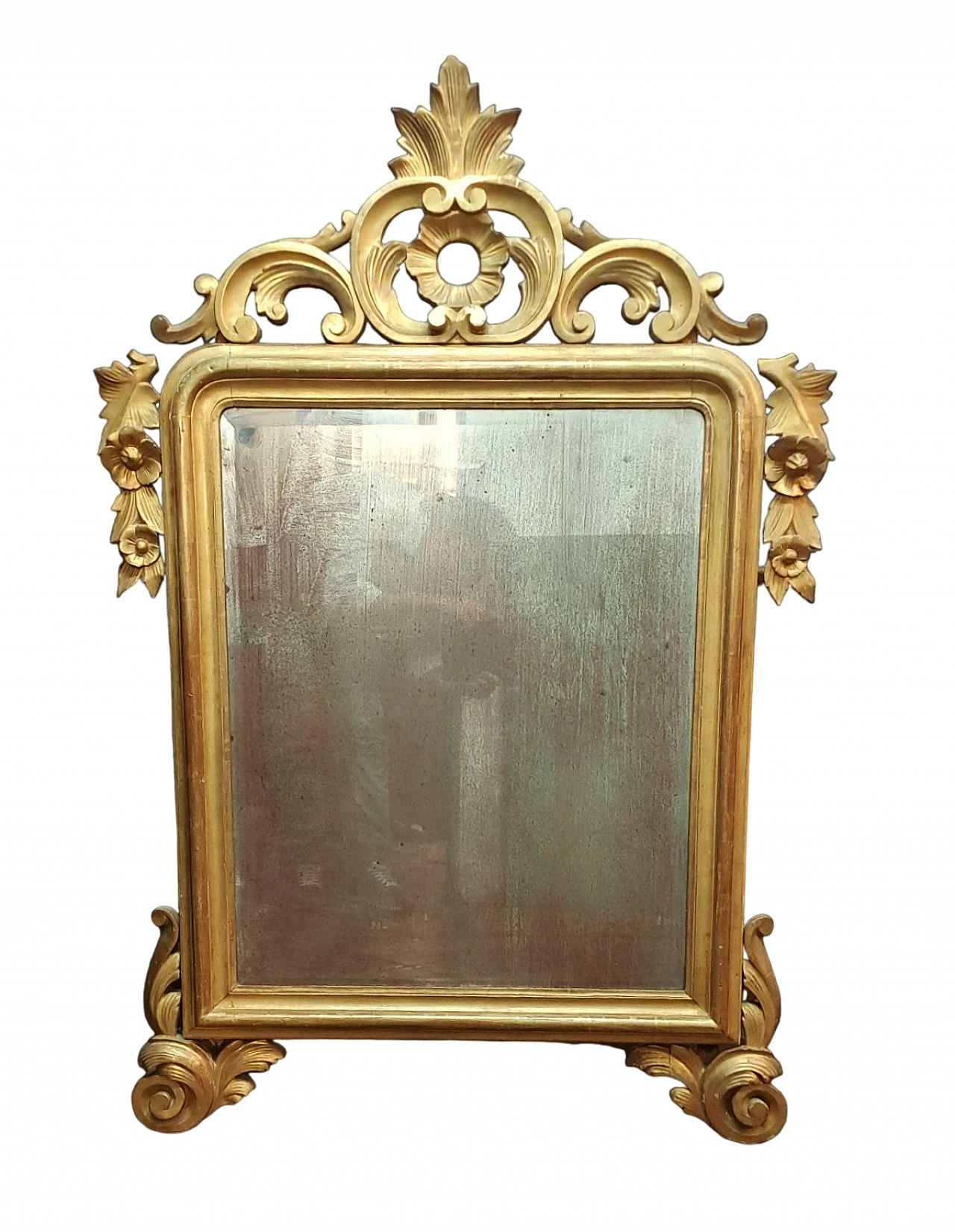 Mirror with rectangular gilded wooden frame, 19th century 11