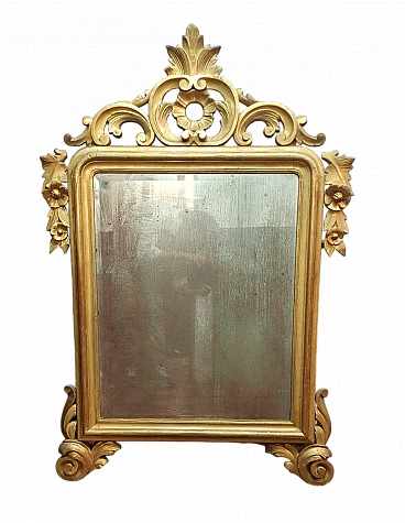 Specchiera con cornice rettangolare in legno dorato, '800