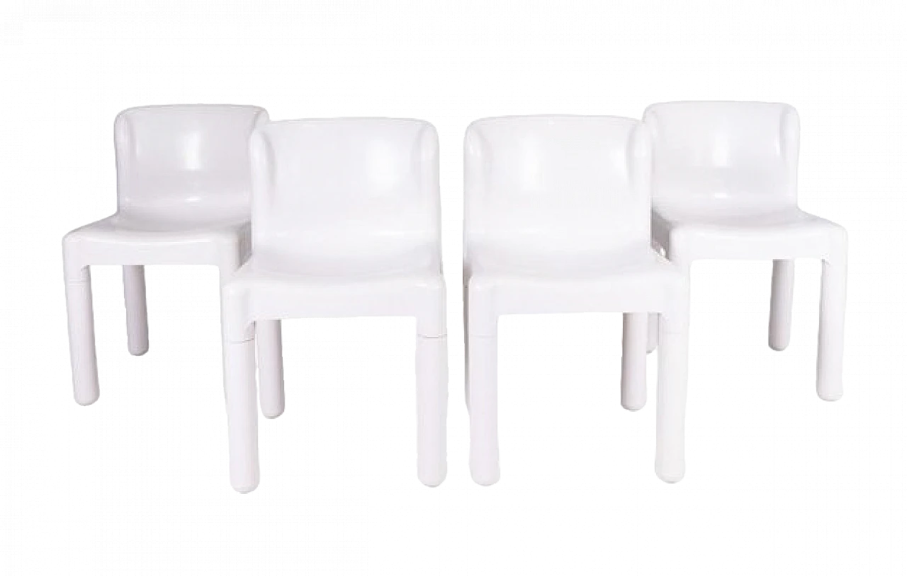 4 Chairs 4875 in white plastic by Carlo Bartoli for Kartell, 1970s 8