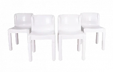 4 Chairs 4875 in white plastic by Carlo Bartoli for Kartell, 1970s