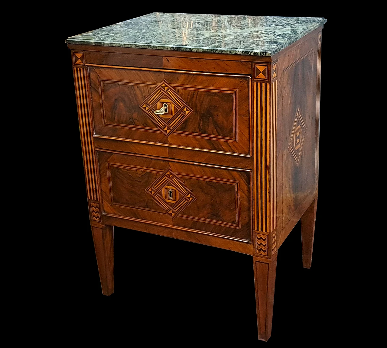 Walnut cabinet with boxwood inlay and green marble top, 18th century 2