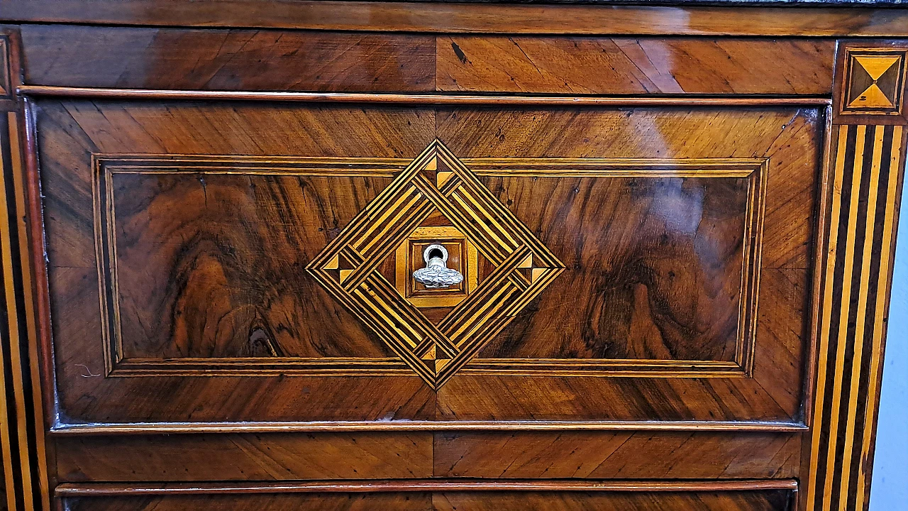 Walnut cabinet with boxwood inlay and green marble top, 18th century 10