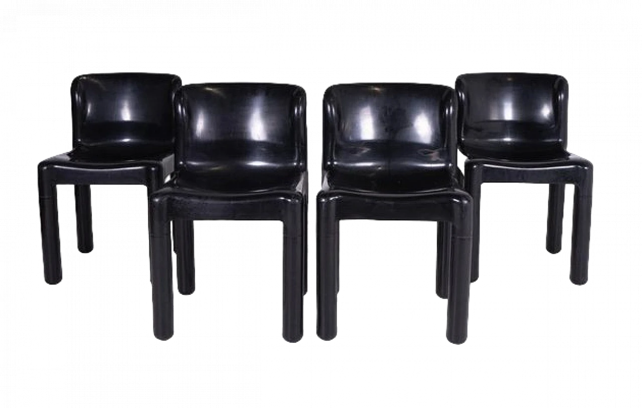 4 Chairs 4875 in black plastic by Carlo Bartoli for Kartell, 1970s 8