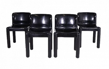 4 Chairs 4875 in black plastic by Carlo Bartoli for Kartell, 1970s
