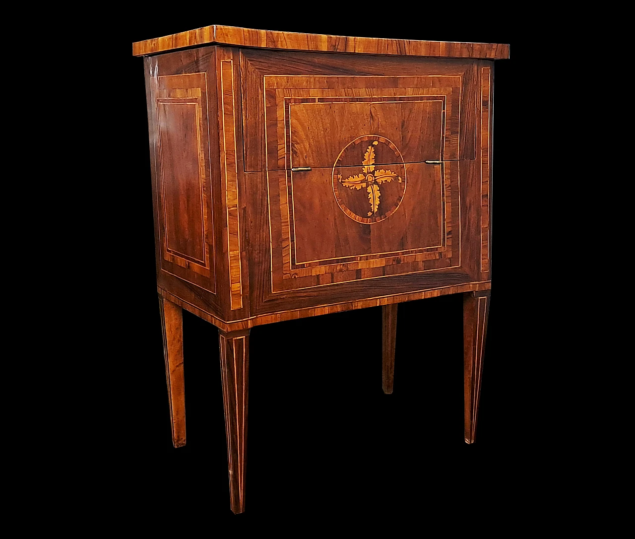 Inlaid bedside table in walnut, boxwood and bois de rose, 18th century 2