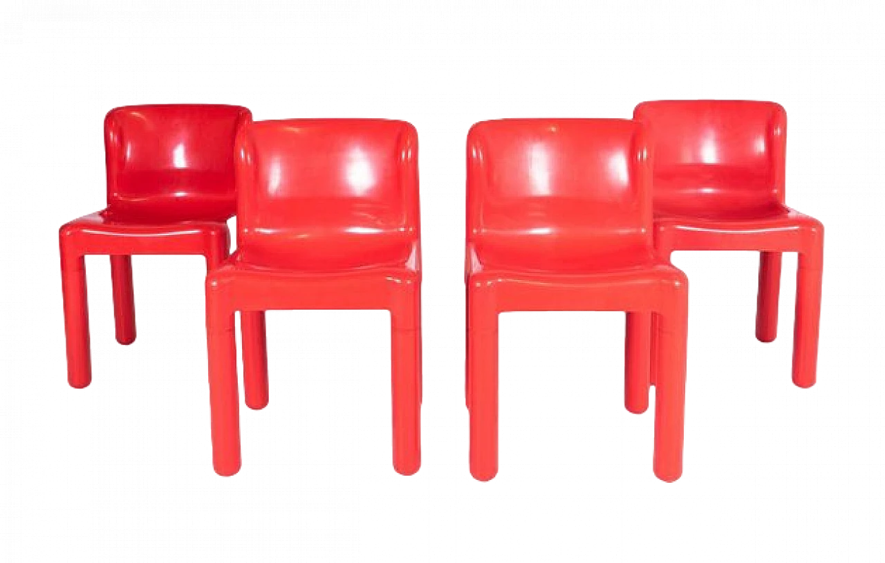 4 Chairs 4875 in red plastic by Carlo Bartoli for Kartell, 1970s 8