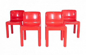 4 Chairs 4875 in red plastic by Carlo Bartoli for Kartell, 1970s