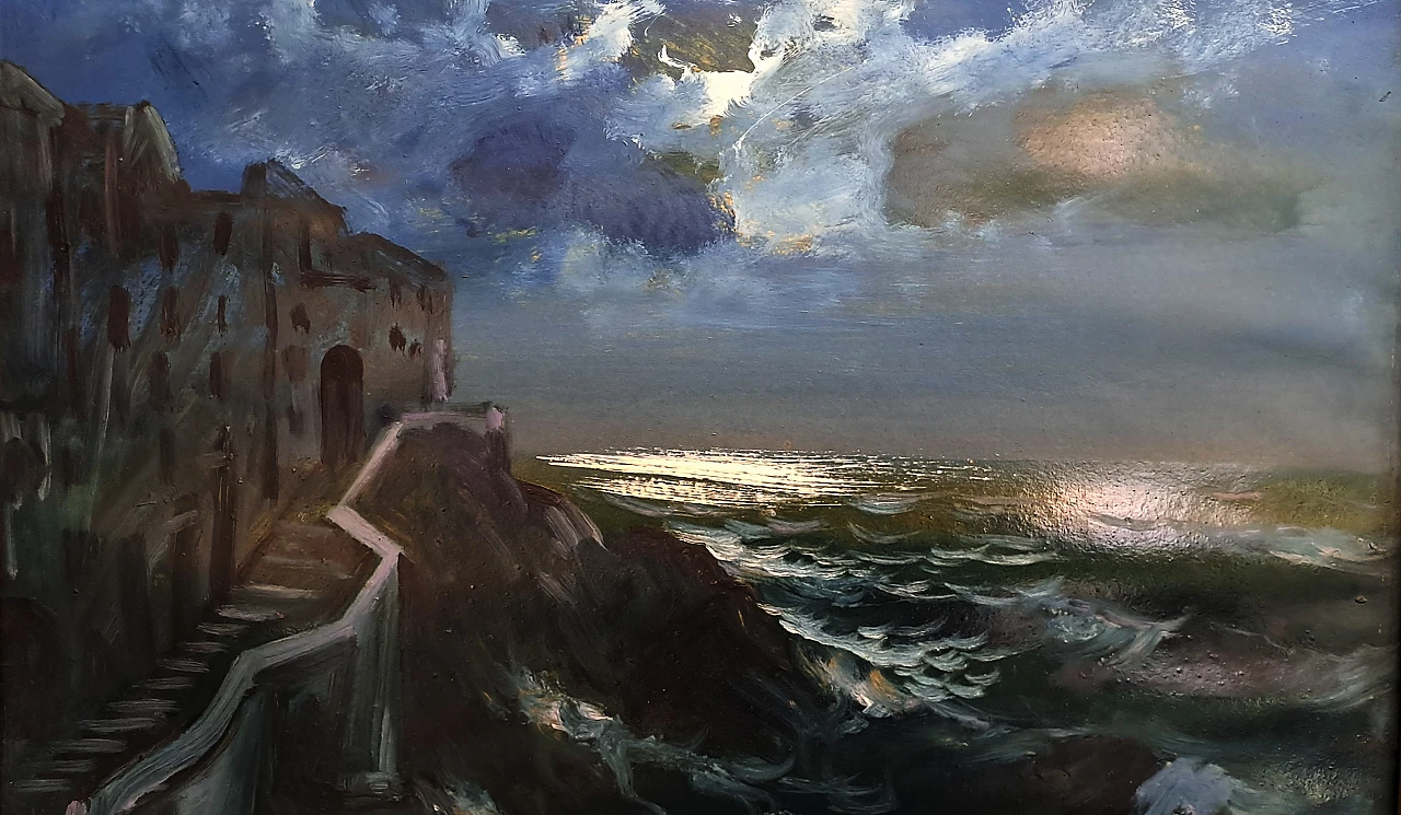 Giuseppe Caselli, San Giacomo di Riomaggiore, oil on paper, 1969 3