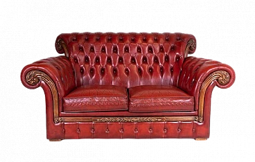 Two seater Chesterfield sofa in real red leather, 2000s