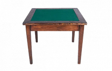 Square game table in solid wood and green felt, 2000s