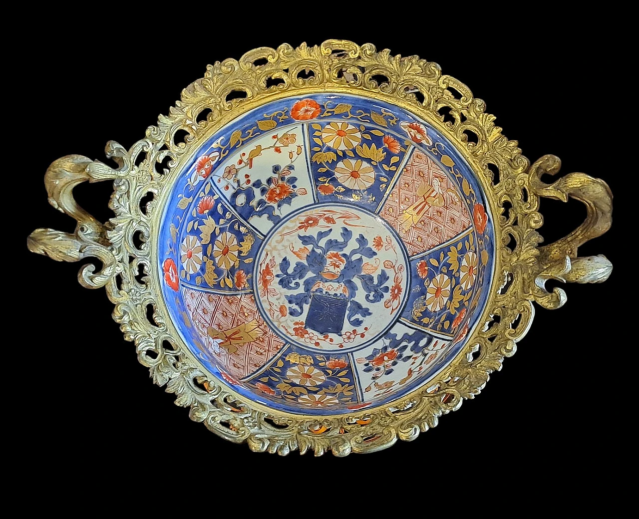 Ciotola cinese porcellana dipinta con montatura in bronzo, '700 4