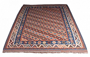 Rectangular rug in blue and orange cotton, 1990s