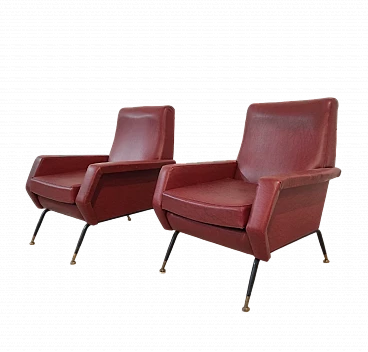 Pair of armchairs in skai, iron and brass, 1960s