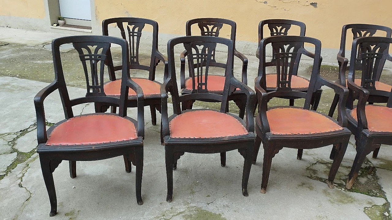 10 Armchairs in oak and fabric, 19th century 7