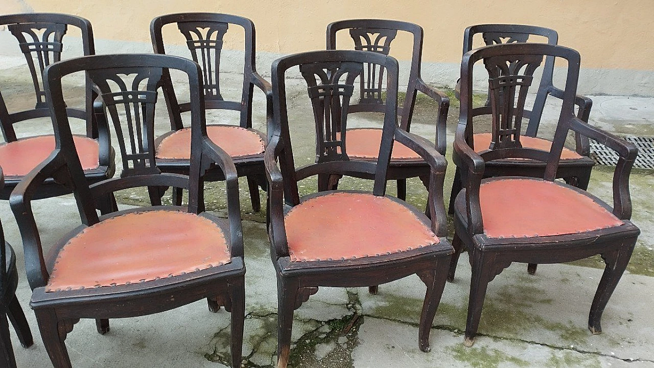 10 Armchairs in oak and fabric, 19th century 10