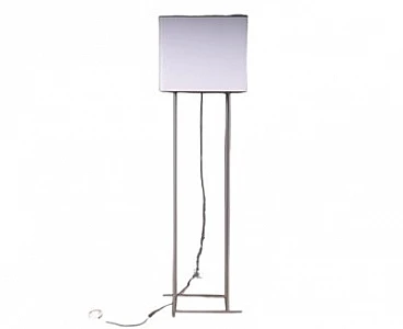 Floor lamp in aluminum & white fabric lampshade, 1980s