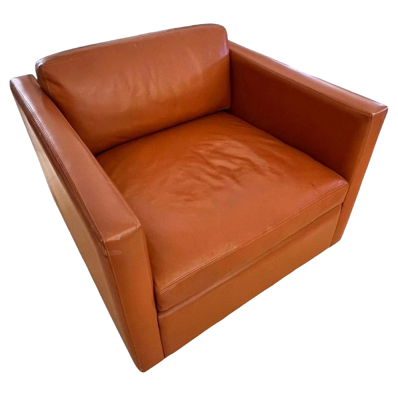 Cognac leather armchair by Charles Pfister for Knoll, 1970s 4