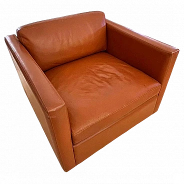 Cognac leather armchair by Charles Pfister for Knoll, 1970s