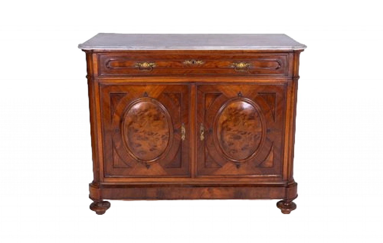 Wooden dresser with drawer, doors and marble top, 1930s 8