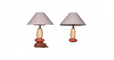 Pair of table lamps with multicolored ceramic base, 1980s