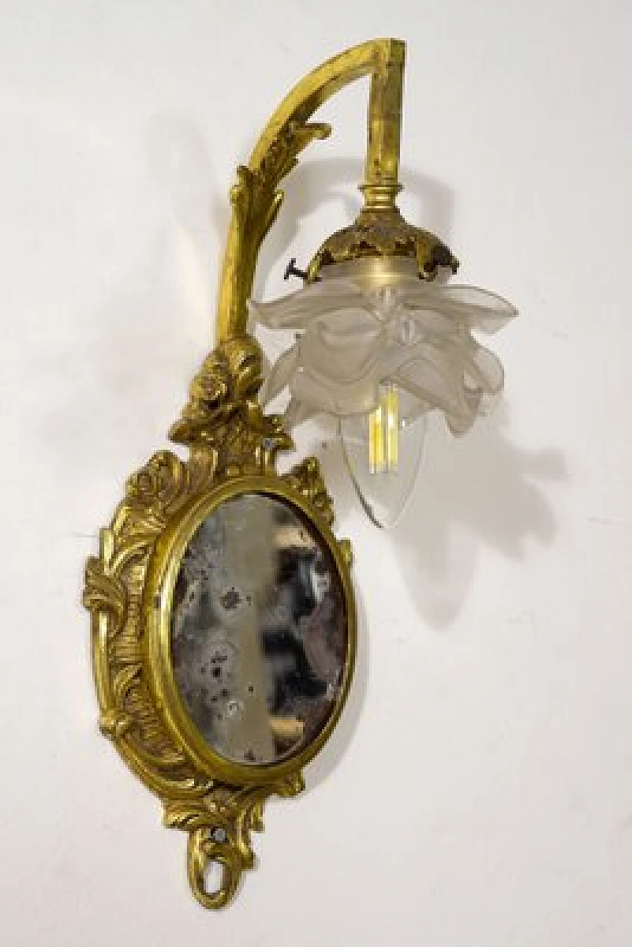 Pair of Louis XVI style brass and glass wall lights, 1920s 1