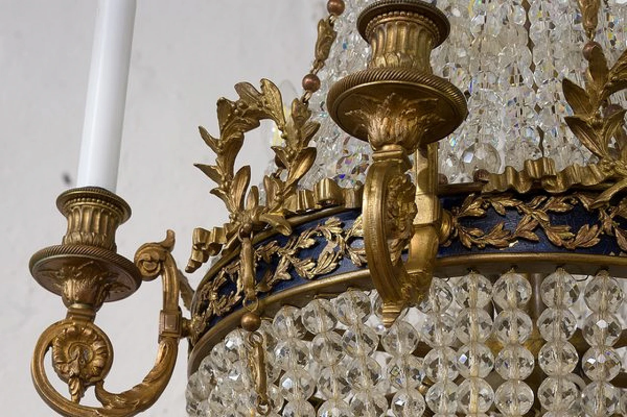 Lampadario stile Impero in bronzo e cristallo, fine '800 2