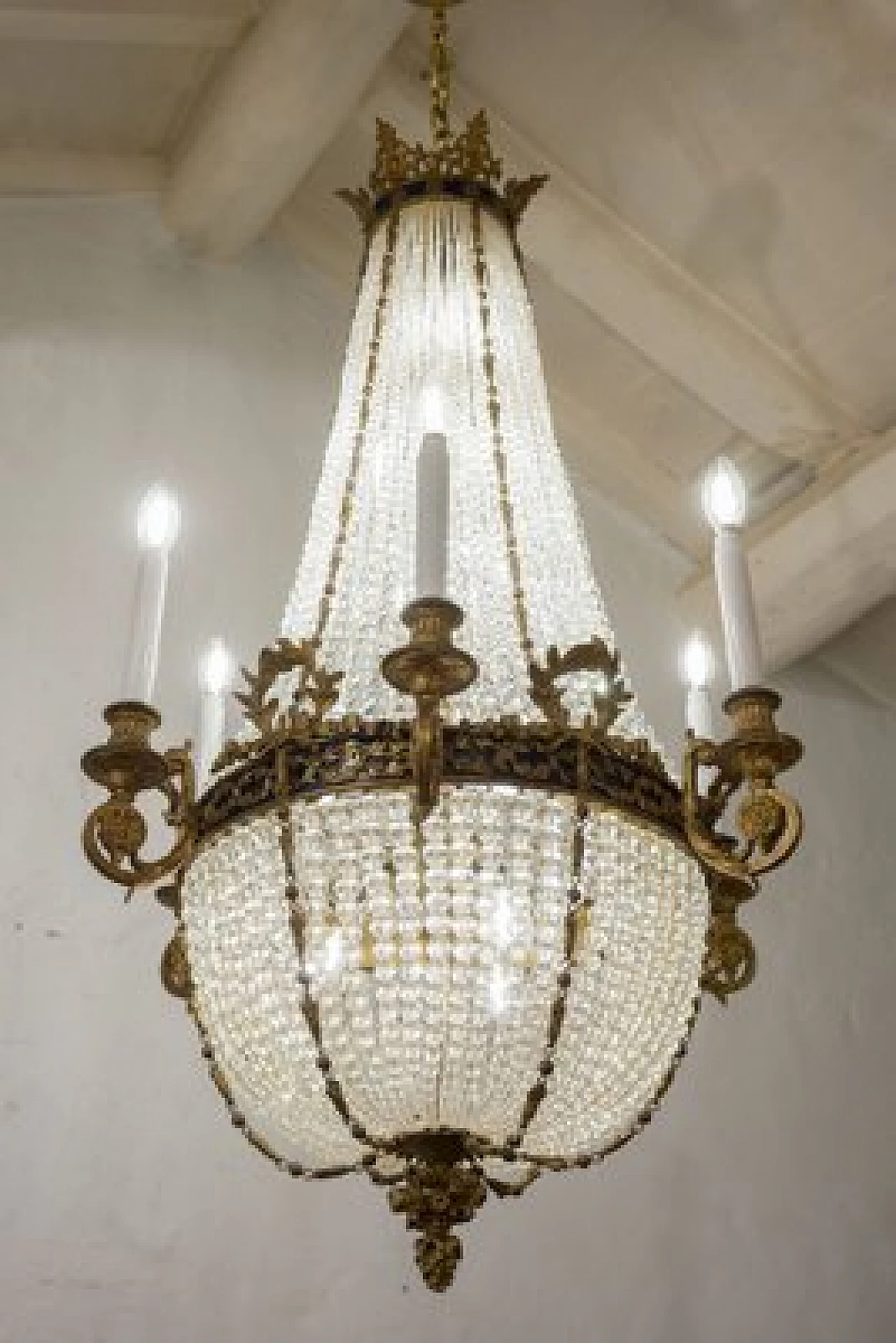 Lampadario stile Impero in bronzo e cristallo, fine '800 3