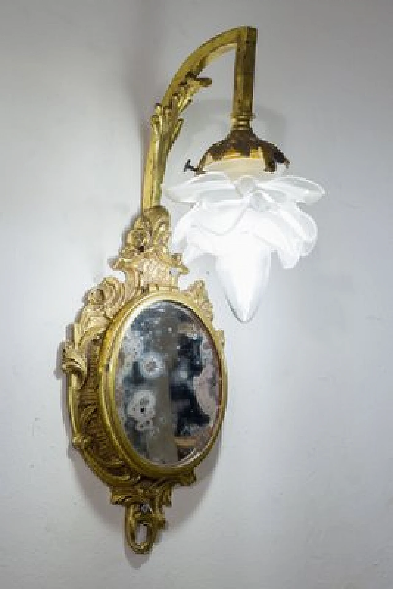 Pair of Louis XVI style brass and glass wall lights, 1920s 4