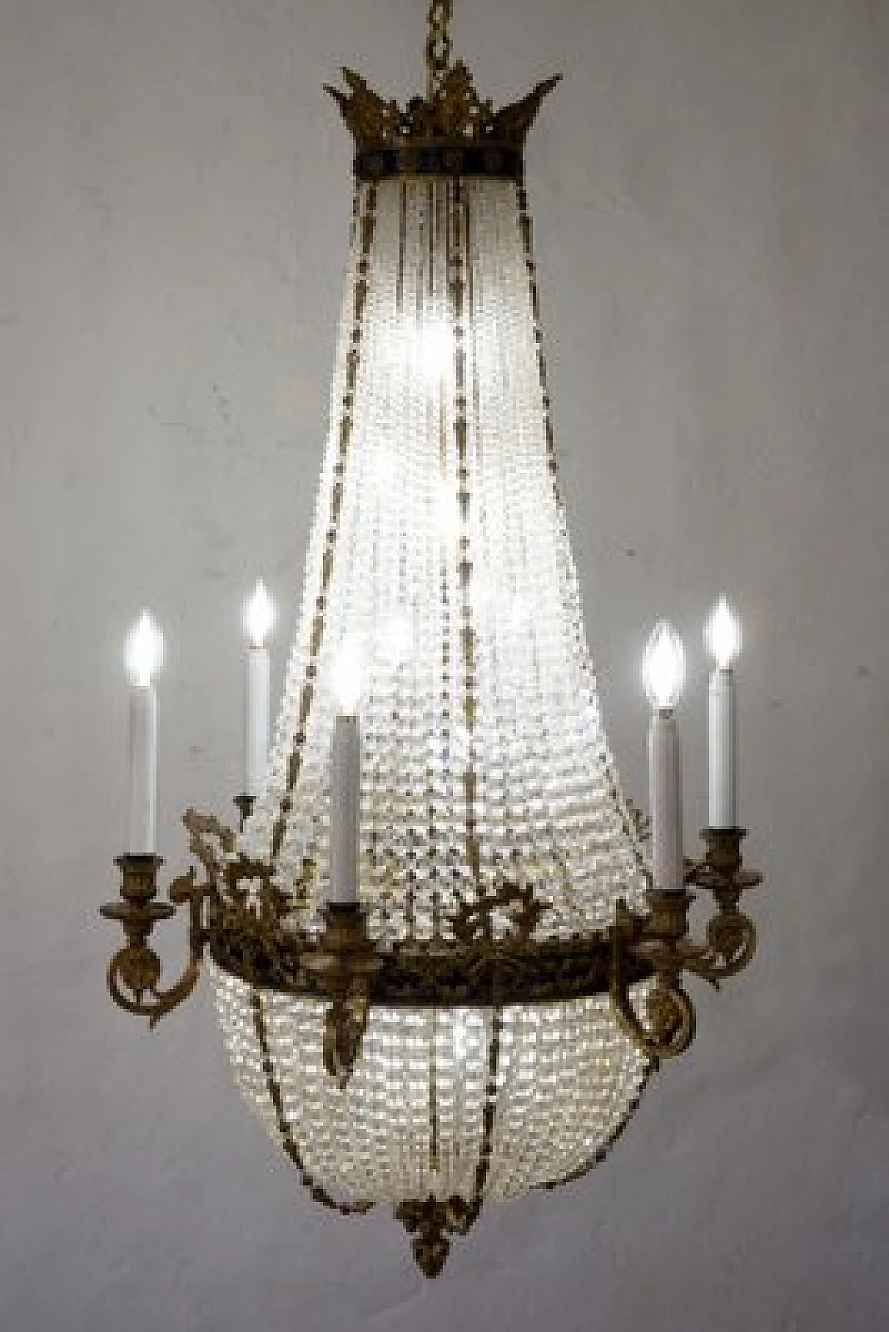 Lampadario stile Impero in bronzo e cristallo, fine '800 4