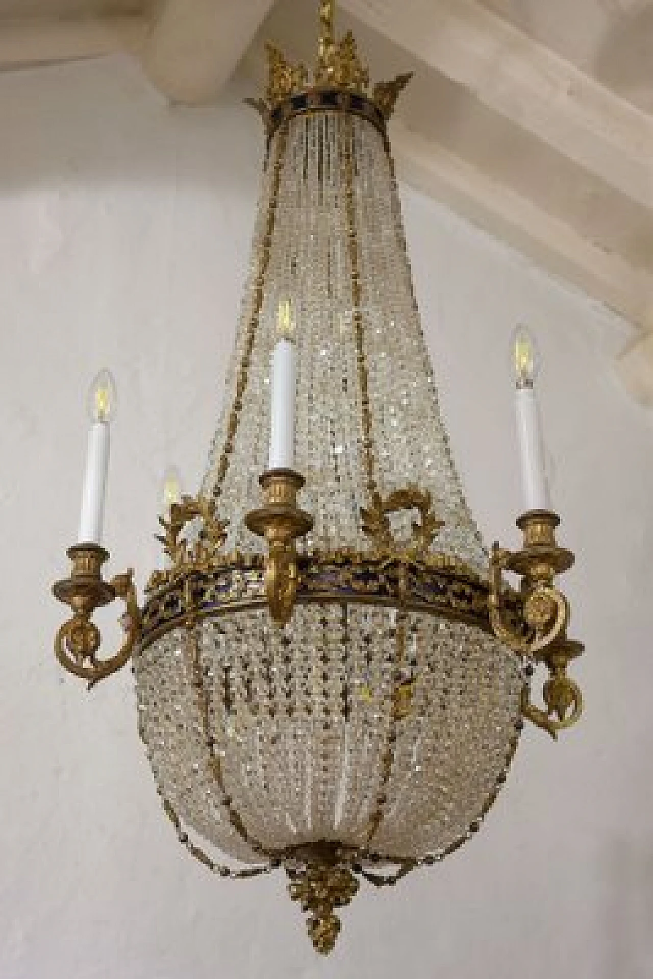 Lampadario stile Impero in bronzo e cristallo, fine '800 5