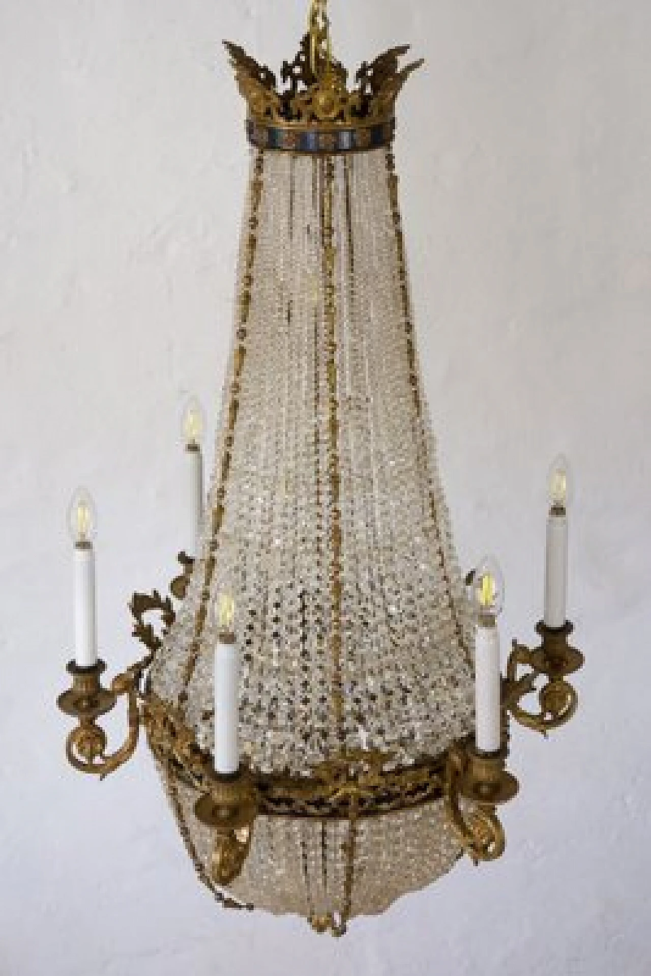 Lampadario stile Impero in bronzo e cristallo, fine '800 6