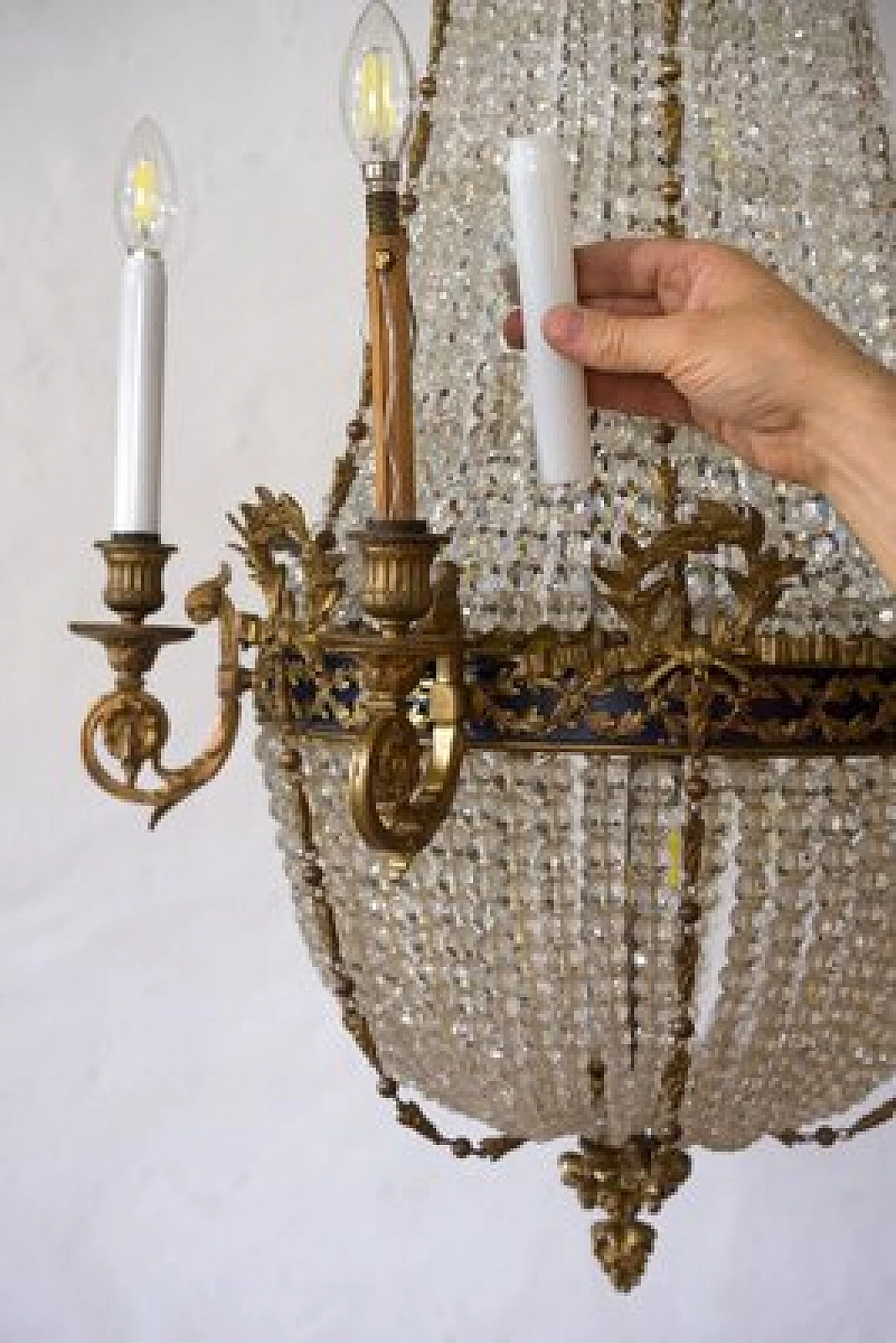 Empire style bronze and crystal chandelier, late 19th century 8